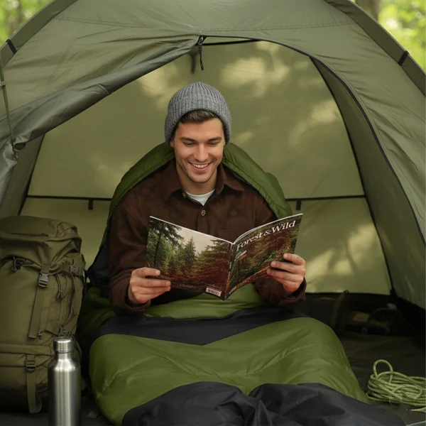 Rectangular Heated Sleeping Bag, Lightweight Sleeping Bag with Multi USB Powered Heating Pads, Waterproof Compact Envelope Sleeping Bag for Backpacking Hiking, Green view 3