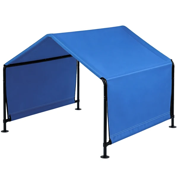 4*4*3.3FT Black Iron Pipe PVC Coated Polyester Tarpaulin Waterproof and UV-resistant Blue Pet Tent. Tarpaulin bottom is sewn together; top has Velcro closure view 3