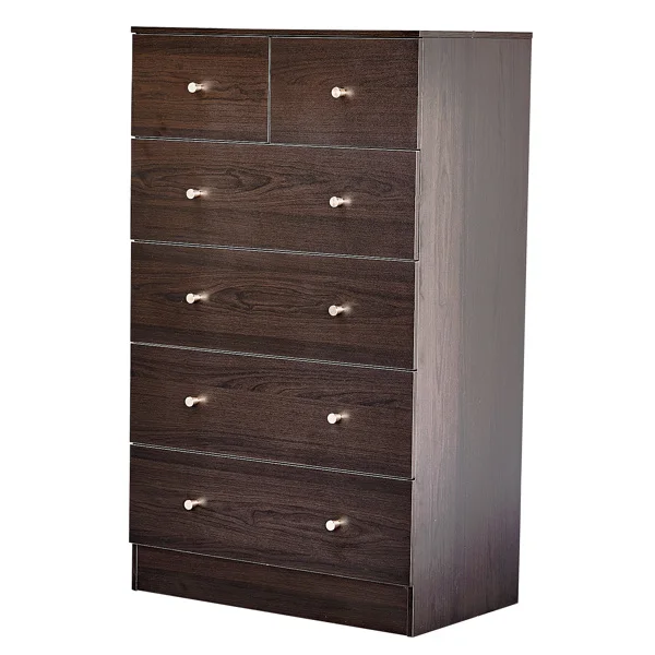 Brown particleboard with a textured melamine finish, 66*40*111cm, 4+2 drawer cabinet, matte gold handles view 2
