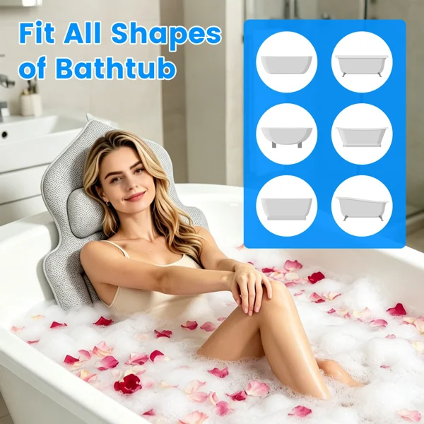 Full Body Bathtub Cushion with Detachable Lumbar Pillow, 4D Honeycomb Mesh Non-Slip Bath Mat with 192 Suction Cups, Machine Washable Soft Bath Pillow for Spa Soaking view 2