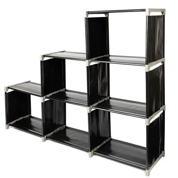 Multifunctional Assembled 3 Tiers 6 Compartments Storage Shelf Black view 2
