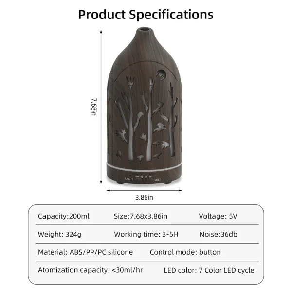 200ml Essential Oil Diffuser for Home 7 LED Color Changing, Ultra Quiet, BPA-Free, Perfect for Office & Relaxation view 3