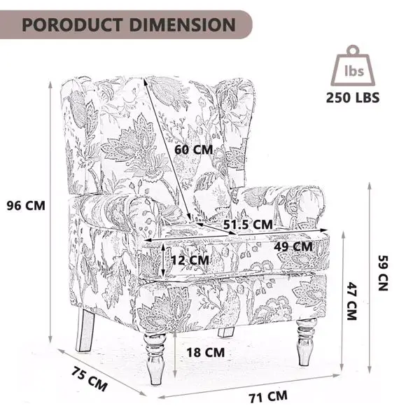 Modern Accent Chair with Retro Wood Legs, Comfy Upholstered Armchair, Floral Design Single Sofa Chair for Living Room Bedroom Office - Floral Red view 2