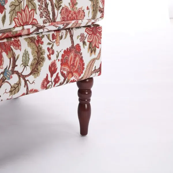 Modern Accent Chair with Retro Wood Legs, Comfy Upholstered Armchair, Floral Design Single Sofa Chair for Living Room Bedroom Office - Floral Red view 4