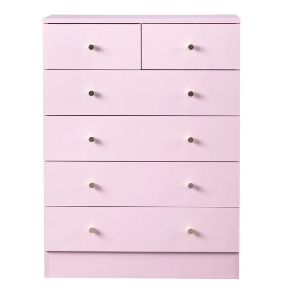 5-Tier 6-Drawer Cabinet with Matte Gold Handles Particleboard Melamine-Coated Storage Cabinet 25.98*12.99*35.04in Macaron Pink view 2