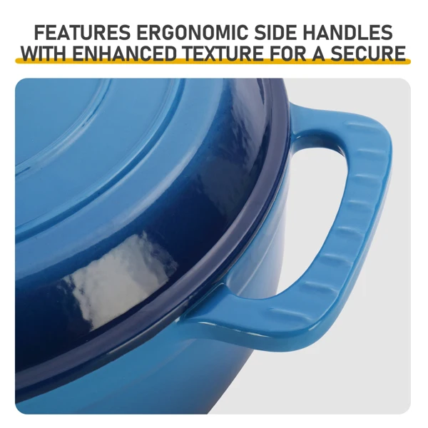 Cast iron 7.5QT cooking pot set - Gradient blue color - Includes two silicone gloves - Enamel pot view 5
