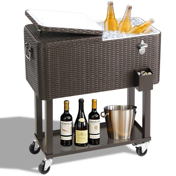 [Same Code:16526367]80QT Rattan Square Legs Cooler with Shelf view 2