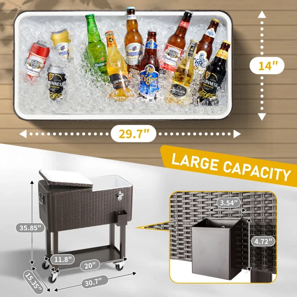 [Same Code:16526367]80QT Rattan Square Legs Cooler with Shelf view 3