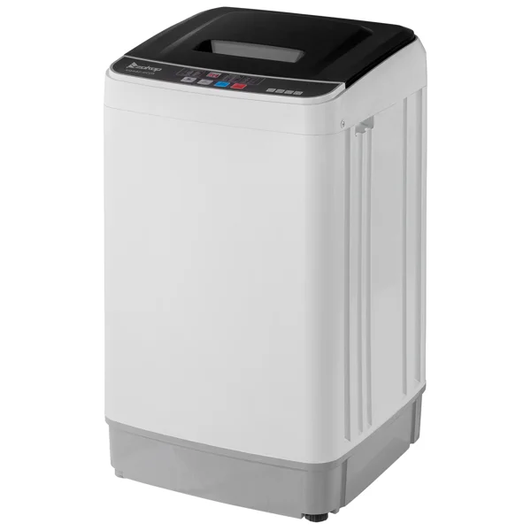 Full-Automatic Washing Machine Top Load Portable Compact Laundry Washer Spin with Drain Pump,10 programs 8 Water Level Selections with LED Display 17.8 Lbs Capacity, black view 4