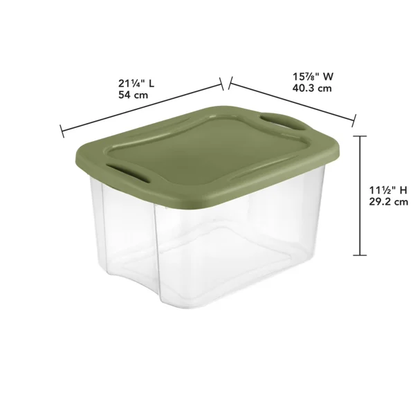 (2 pack)40 Quart Medium Storage Bin, Clear Plastic Storage Container with Full-Grip Handles, Green(Shipment from Walmart) view 2