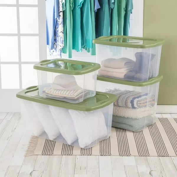 (2 pack)40 Quart Medium Storage Bin, Clear Plastic Storage Container with Full-Grip Handles, Green(Shipment from Walmart) view 4