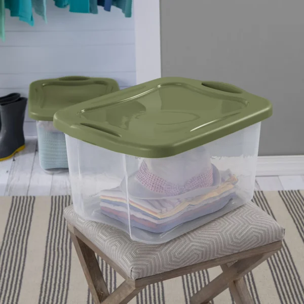 (2 pack)40 Quart Medium Storage Bin, Clear Plastic Storage Container with Full-Grip Handles, Green(Shipment from Walmart) view 6