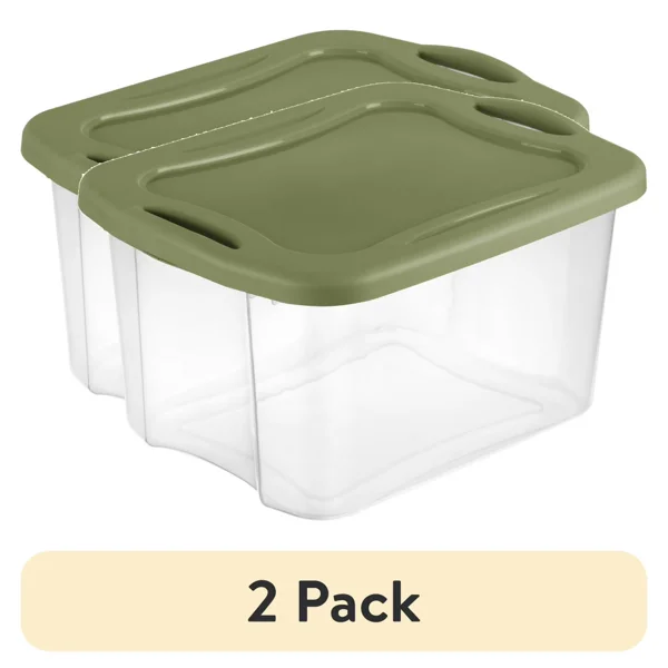 (2 pack)40 Quart Medium Storage Bin, Clear Plastic Storage Container with Full-Grip Handles, Green(Shipment from Walmart)