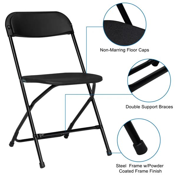 6pcs Injection Molding Classic Garden Plastic Folding Chair Black view 4