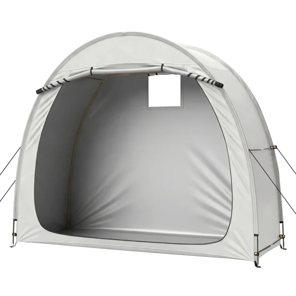 6.8x2.6FT Light Gray Arc Bicycle Storage Shed, 210D PU Silver Coated Oxford Cloth Bike Storage Tent with Fiberglass Frame view 2