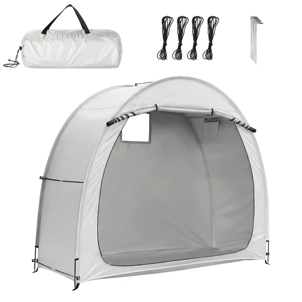 6.8x2.6FT Light Gray Arc Bicycle Storage Shed, 210D PU Silver Coated Oxford Cloth Bike Storage Tent with Fiberglass Frame