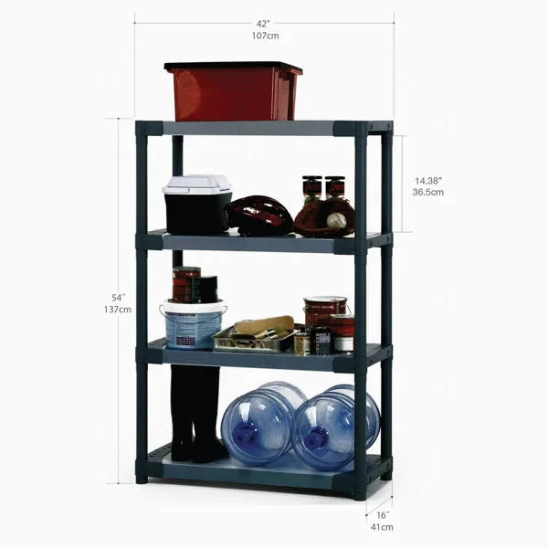 42"Plastic Resin 4-Tier Shelving Unit, 54"H x 16"D 700lbs Total Capacity view 2