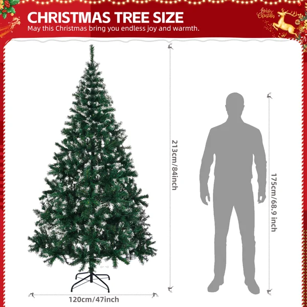 [Replace 13564928]7 FT Snow Tipped Artificial Christmas Tree with DIY 150 Warm Lights, Remote Control, 1100 Branch Tips and Sturdy Metal Stand, Green & Snow Tipped view 5