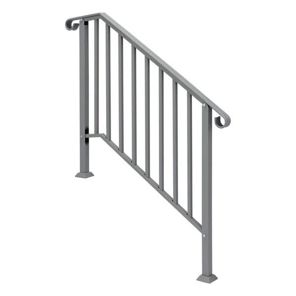 Silver Outdoor 3-Step Iron Handrail view 2