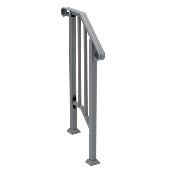 Handrails for Outdoor Steps, Iron Handrail Fits 1 Step, Transitional Handrail with Installation Kit, Silver view 2