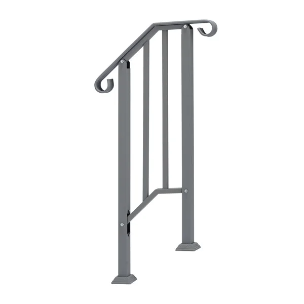 Handrails for Outdoor Steps, Iron Handrail Fits 1 Step, Transitional Handrail with Installation Kit, Silver view 3