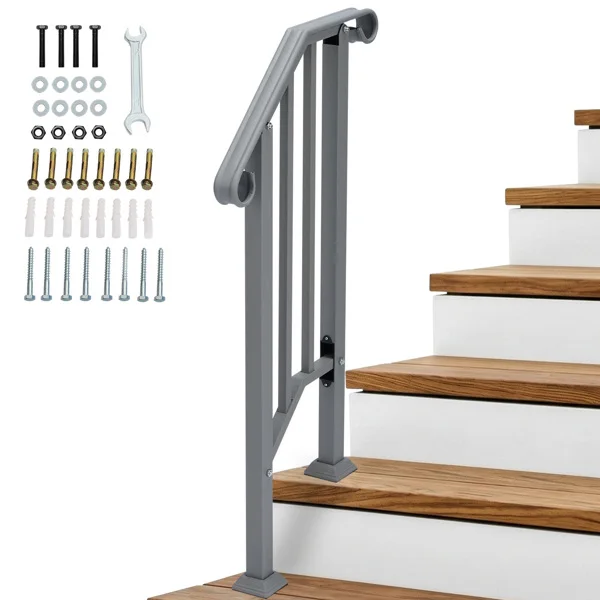 Handrails for Outdoor Steps, Iron Handrail Fits 1 Step, Transitional Handrail with Installation Kit, Silver view 5
