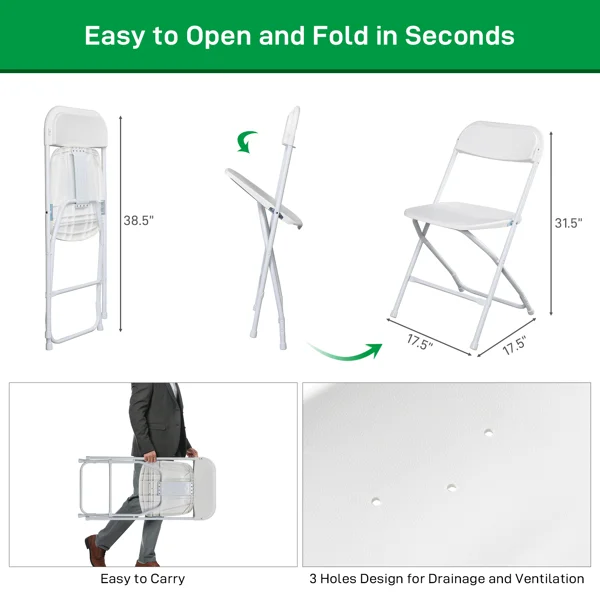 4pcs Injection Molding Classic Garden Plastic Folding Chair White view 5