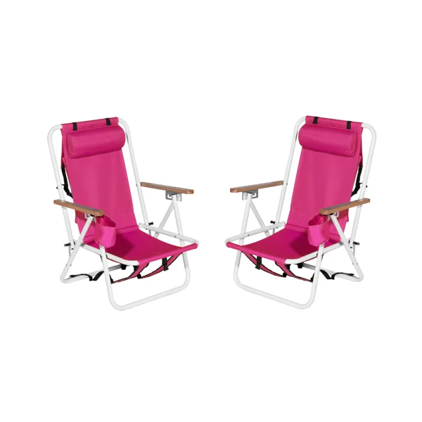 2 PCS Barbie Pink Folding Beach Chairs, 7.9 Inch Seat Height, 17.7 Inch Wide, 17.3 Inch Deep, Steel Tube Frame with Oxford Fabric, 120kg Load Capacity view 2