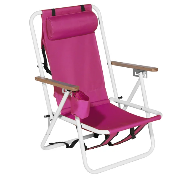 2 PCS Barbie Pink Folding Beach Chairs, 7.9 Inch Seat Height, 17.7 Inch Wide, 17.3 Inch Deep, Steel Tube Frame with Oxford Fabric, 120kg Load Capacity view 3