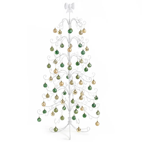 6ft White PVC Metal Artificial Christmas Tree with Bow Topper, No Extra Ornaments, Daily Decor Tree view 3