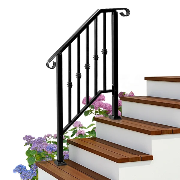 [Same Code:89100953]Matte Black Outdoor 2-Step Iron Handrail view 4