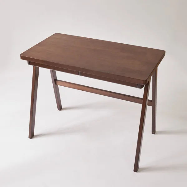 100% Solid Rubber Wood Computer Desk, Retro Walnut Writing Desk with Drawer, Sturdy A-Frame Leg, 39.37"×21.65", 0.71" Standard Thick Home Office Study Table view 3