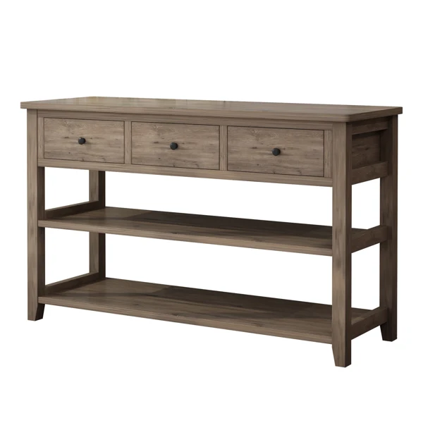 Console Table with Wood Frame and Legs, Sofa Table Entryway Table with 3 Drawers and 2 Open Shelves Wash Gray view 3