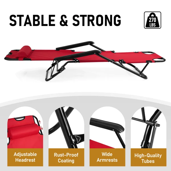 Portable Dual Purposes Extendable Folding Reclining Chair Red view 2