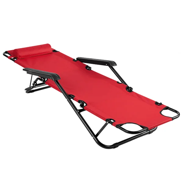 Portable Dual Purposes Extendable Folding Reclining Chair Red view 3