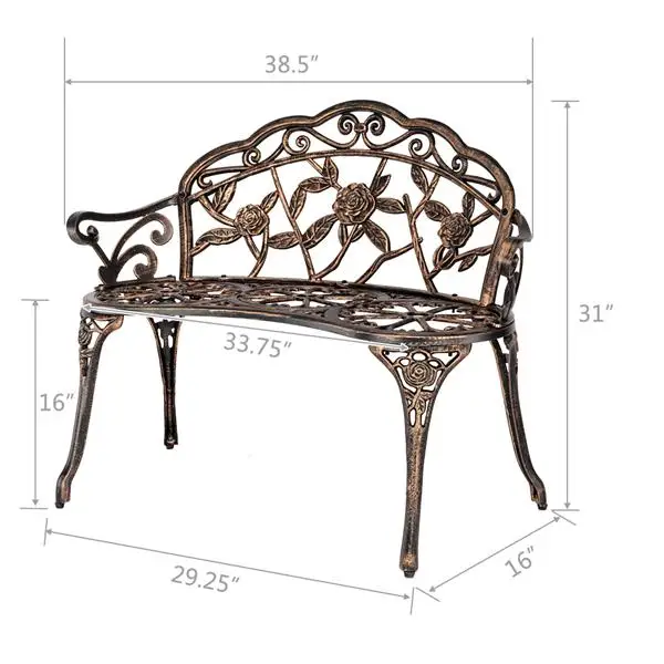 38.5" Cast Aluminum Outdoor Courtyard Decoration Park Leisure Rose Chair view 4