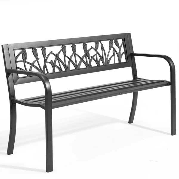 49in PVC Tulip Backrest Iron Bench Black view 2