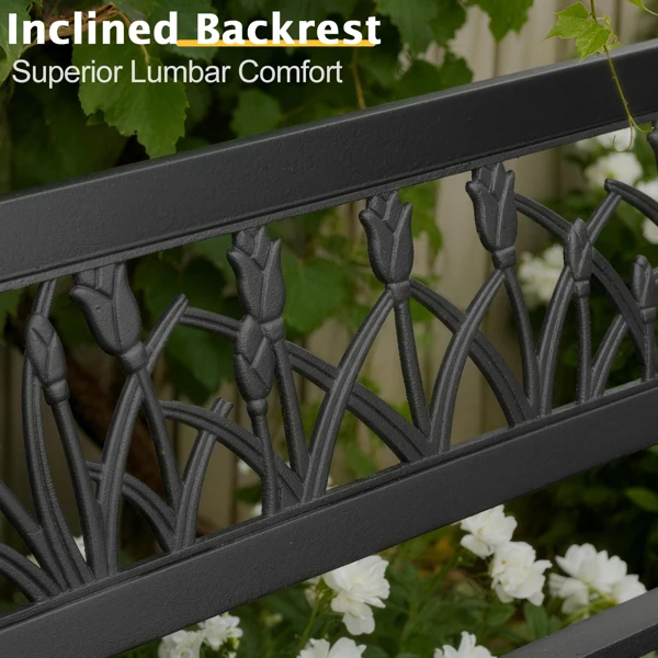 49in PVC Tulip Backrest Iron Bench Black view 3