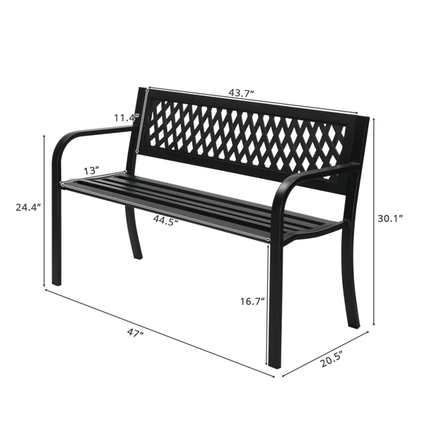 47in PVC Mesh Backrest Iron Bench Black view 3