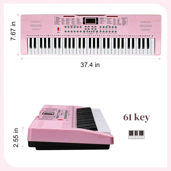 GEP-110 61 Key Keyboard with Piano Stand, Piano Bench, Built In Speakers, Headphone, Microphone, Music Rest, LED Screen, 3 Teaching Modes for Beginners view 4