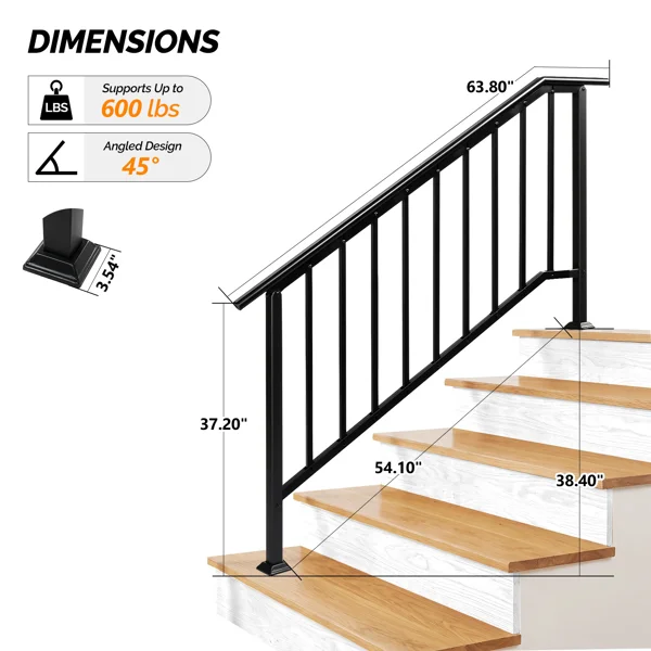 Handrails for Outdoor Steps Fits 4 to 5 Steps view 3