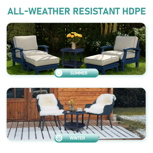 2-Tier Outdoor Side Table, HDPE Adirondack Table Patio Side Table, Weather Resistant End Table Small Outdoor Table, Navy Blue view 2