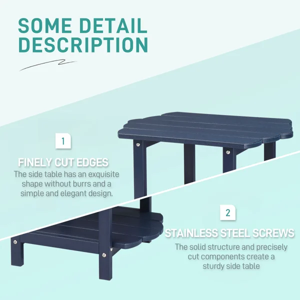 2-Tier Outdoor Side Table, HDPE Adirondack Table Patio Side Table, Weather Resistant End Table Small Outdoor Table, Navy Blue view 4