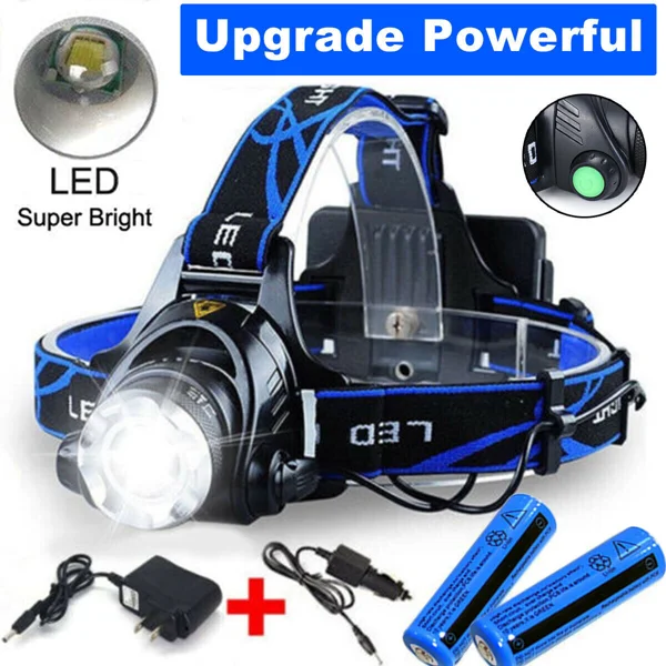 Rechargeable LED Headlamp Camping Hiking Headlamp Work Light +Battery+Charger Set (US Logistics For USPS/DHL/Fedex/UPS. No designated logistics accepted,TK/TMEU only For self-pickup)