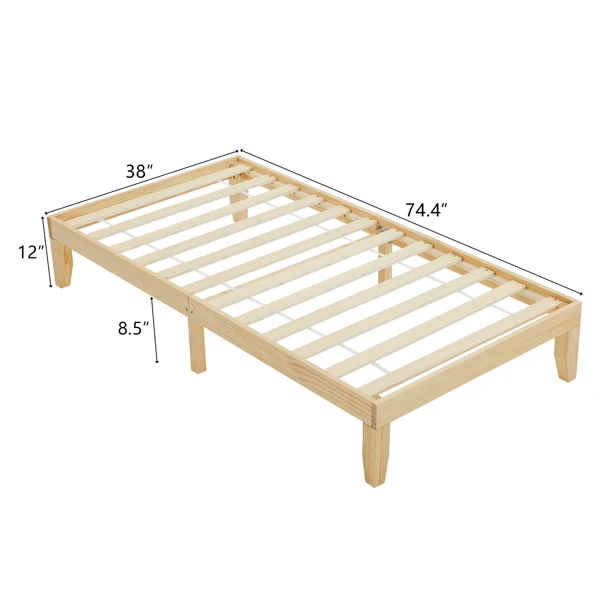 Simple & Sturdy Twin Bed Frame – Painted Pine Wood, Natural Finish view 2