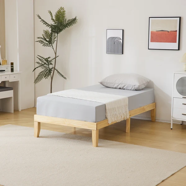 Simple & Sturdy Twin Bed Frame – Painted Pine Wood, Natural Finish view 6