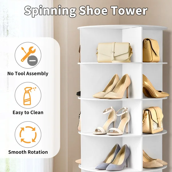7-tier, 360° rotating wood-plastic composite shoe rack, 60*60*184cm, white view 5