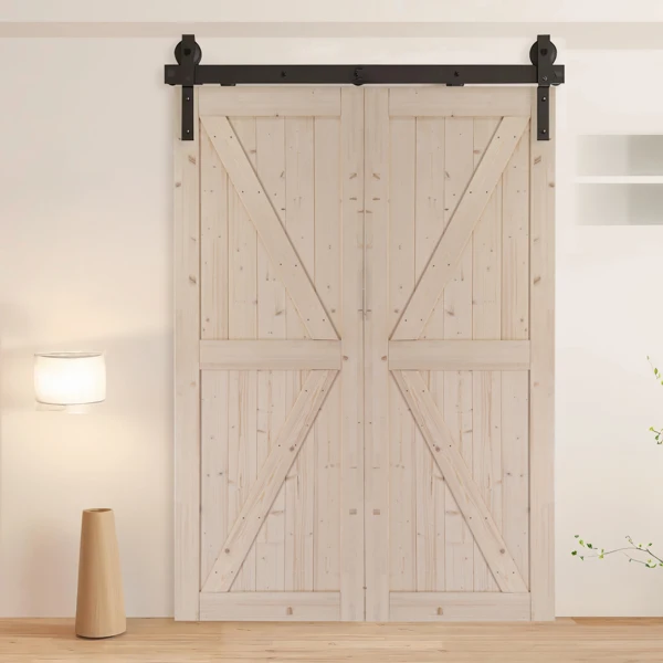 60" Bi-Folding Sliding Barn Door Hardware Kit for 2 Doors,Smoothly&Quietly,Black Track J Shape Roller-[Doors not Included] view 2
