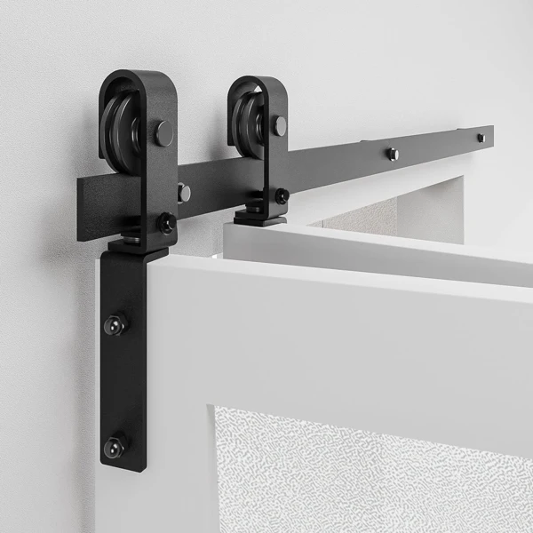 60" Bi-Folding Sliding Barn Door Hardware Kit for 2 Doors,Smoothly&Quietly,Black Track J Shape Roller-[Doors not Included] view 5