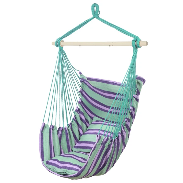 Distinctive Cotton Canvas Hanging Rope Chair with Pillows Green view 4